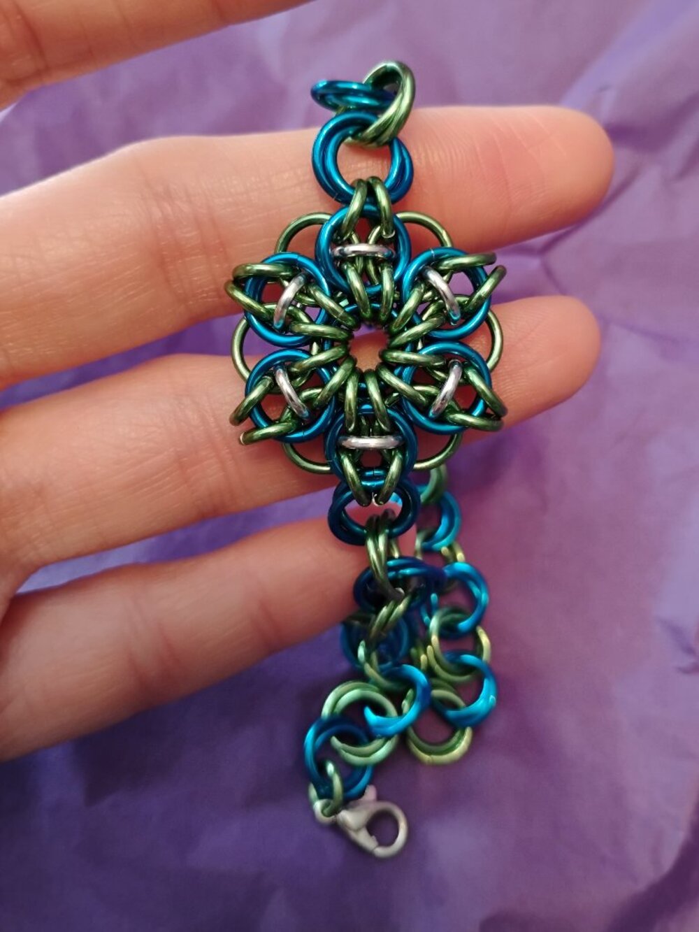 Blue, Green, & Silver Celtic Visions bracelet - Picture 10 of 10